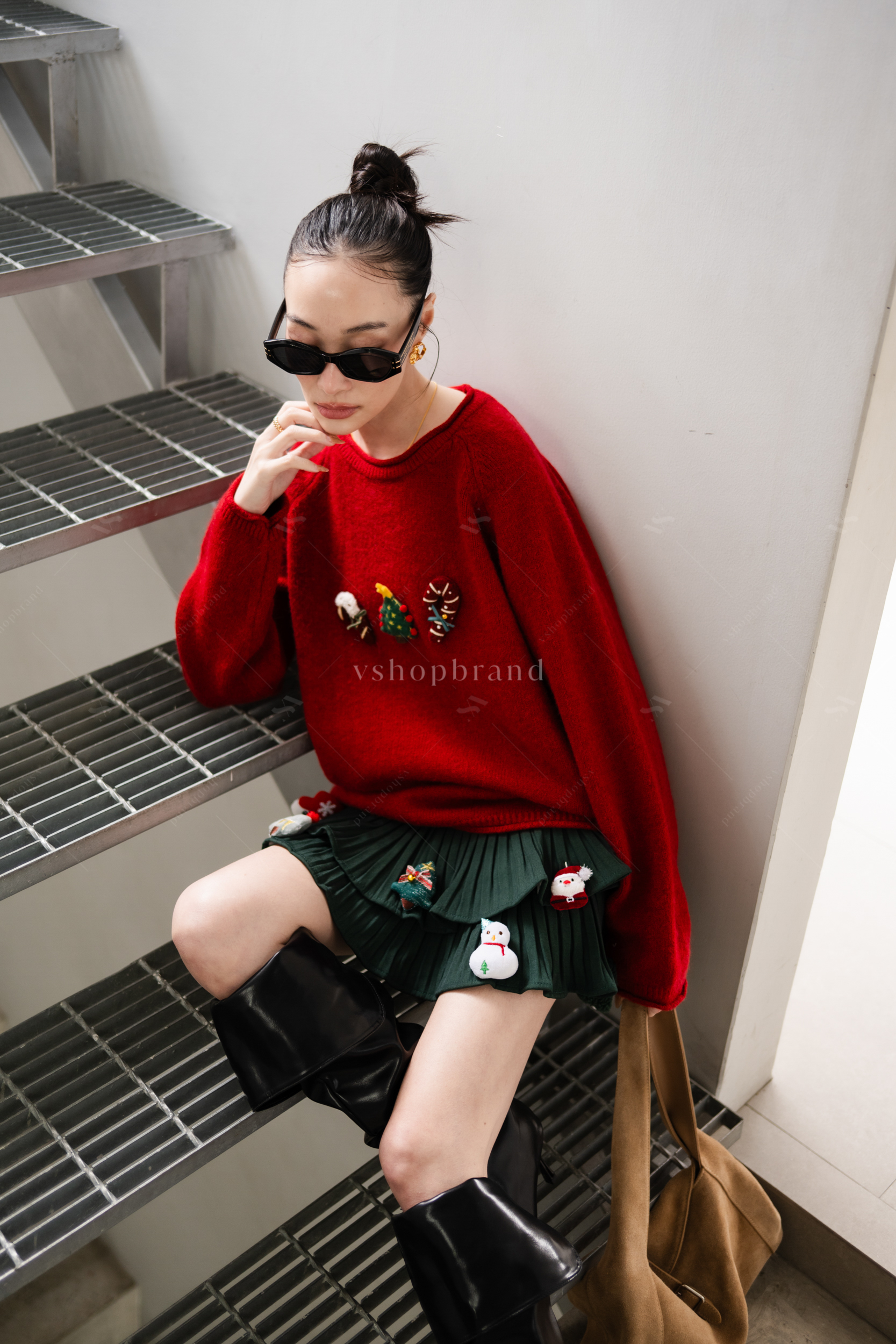 เสื้อไหมพรมแขนยาวปักคริสมาสต์