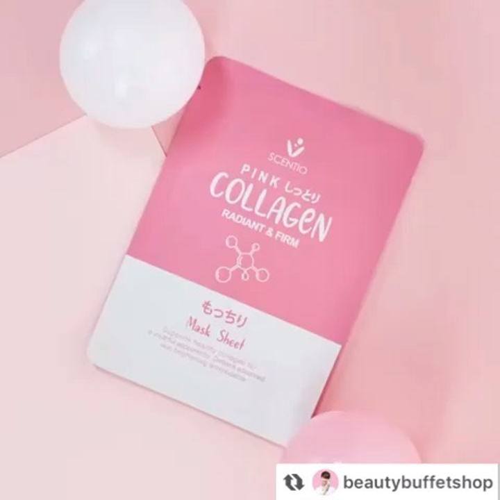 Scentio Collagen Pink Mask Sheet 1 ชิ้น แผ่นมาส์กหน้า เซนทิโอ