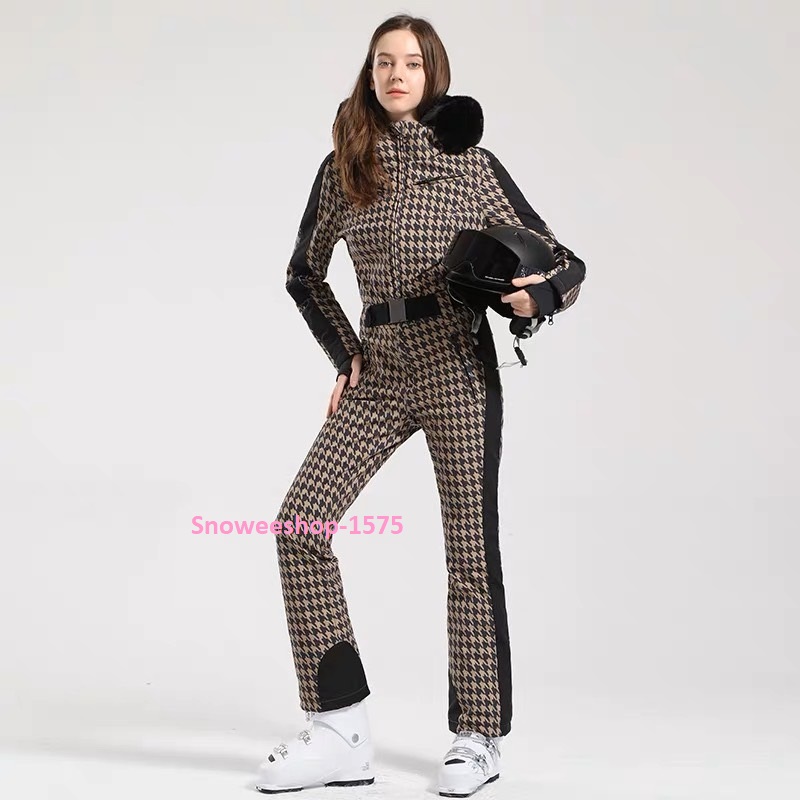 SKI SUIT ชุดสกีผู้หญิงผ้ายืดกันหนาว ปลายแขนและปลายขากางเกงซิปปรับได้และขอบกันลม เข็มขัดแบบถอดง่ายทรงสลิมเข้ารูปกันหนาวติดลบ 30 ฟังก์ชั่นครบมมาพร้อม 6 เฉดสี