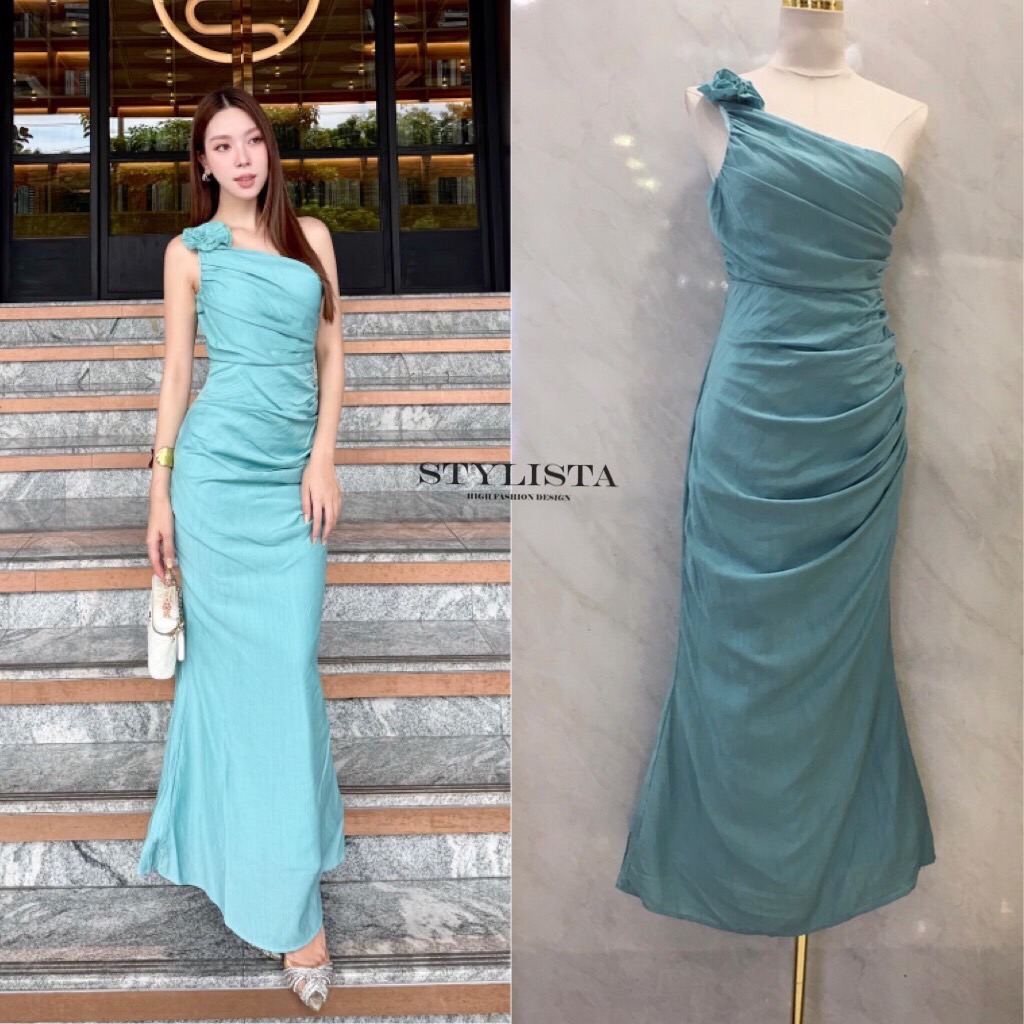 Goddess Curve Dress – เดรสปาดไหล่ดีไซน์เก็บทรง ลุค
