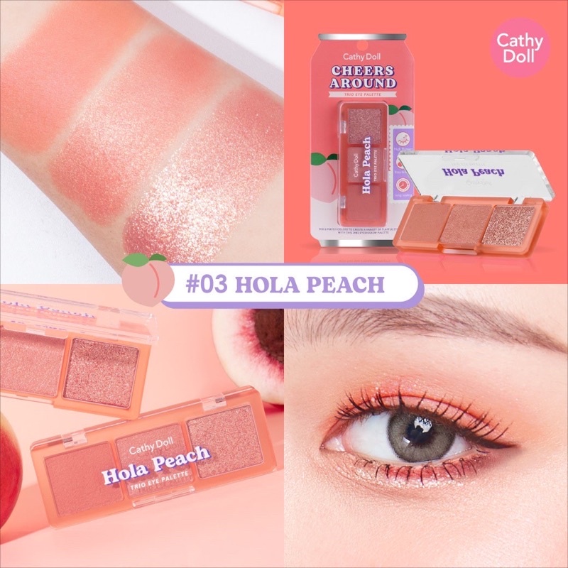 Cathy Doll Cheers Around Trio Eye Palette 2g. เชียร์ อะราวด์ ทรีโอ อายแชโดว์ พาเลท ทาตา มี 6 เฉดสี Eyeshadow