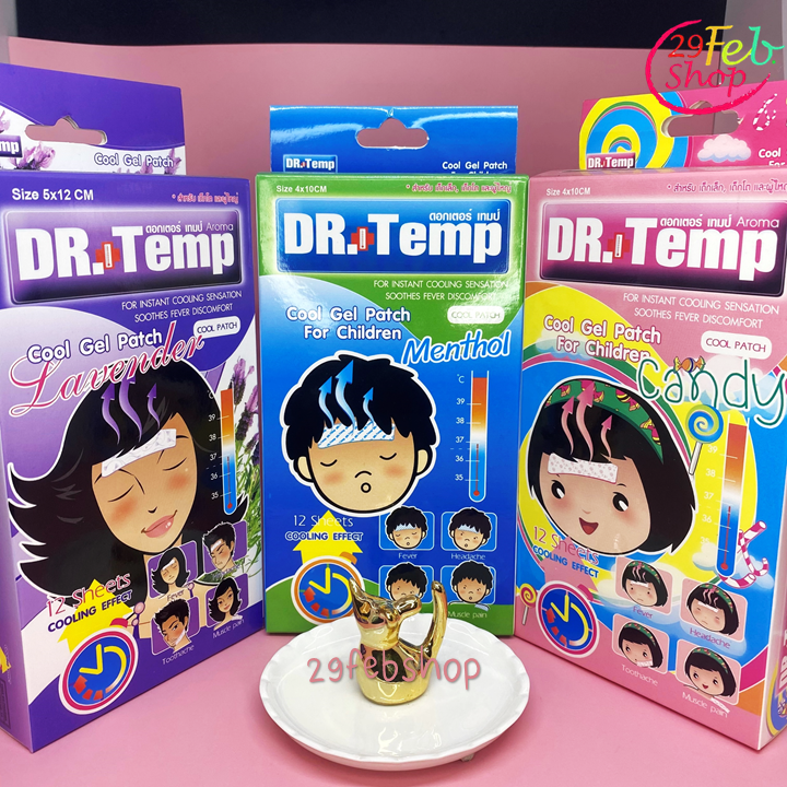 Dr.Temp Aroma Cool Patch 1 กล่อง x 12 แผ่น แผ่นแปะบรรเทาไข้