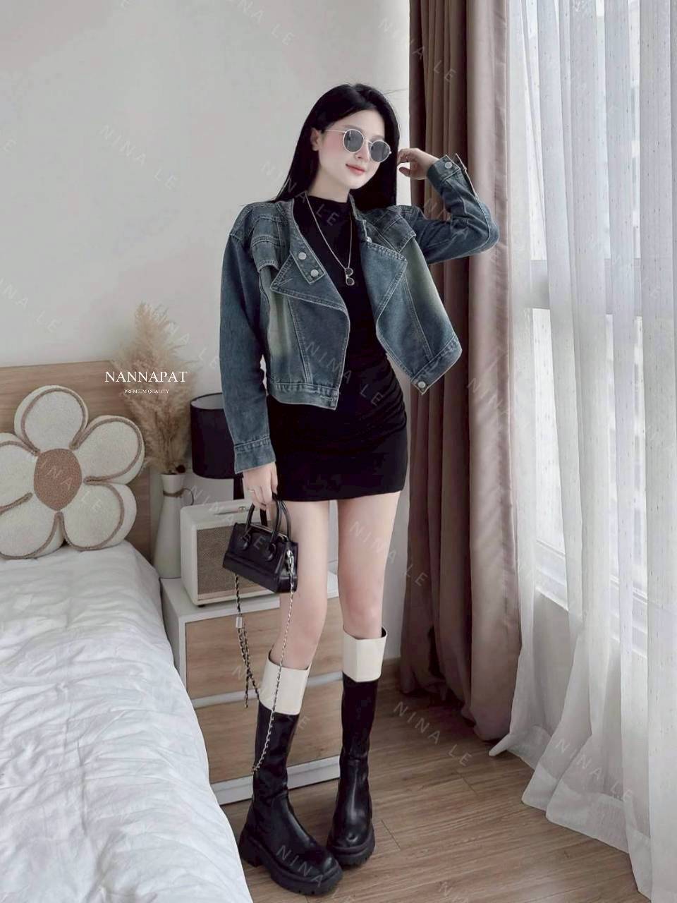 SET เสื้อยีนส์แท้ฟอก + เดรสผ้ายืดนุ่ม เข้ารูปเก็บทรงสวย จีบย้นด้านข้างเก๋ไก๋