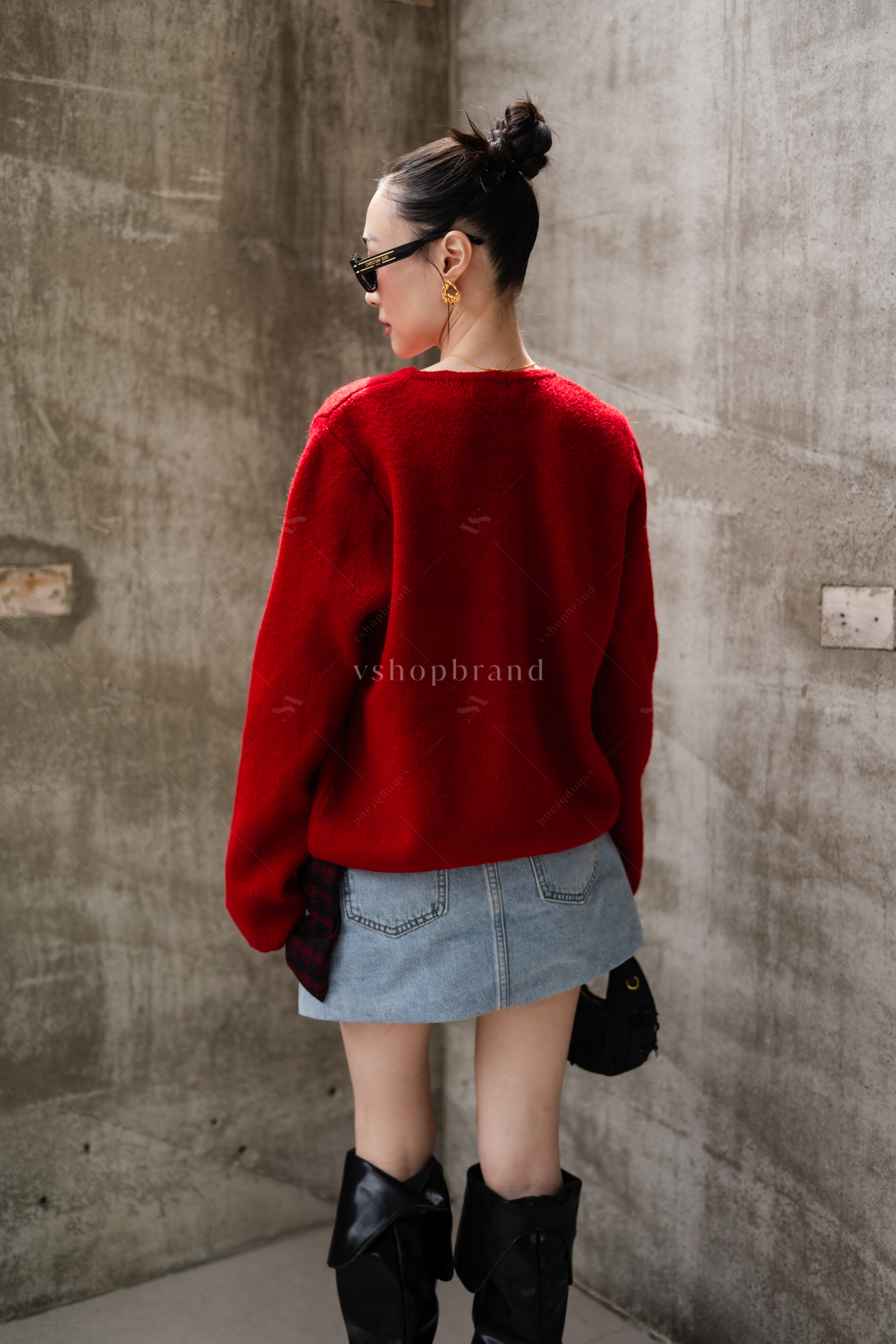 เสื้อไหมพรมแขนยาวขลิบขอบติดคริสมาสต์