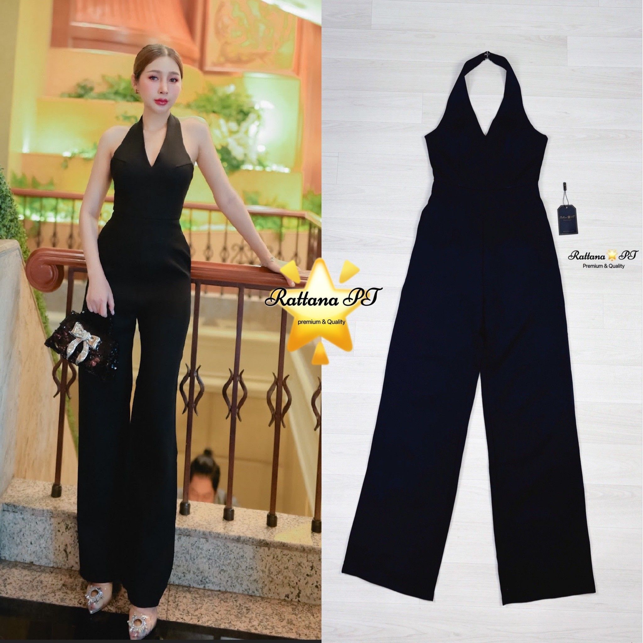 จั้มสูทกางเกงขายาว สีดำมีความเรียบหรูดูแพง ชุดมีซับใน หน้าอกมีฟองน้ำ มีซิบด้านหลัง กางเกงมีกระเป๋าทั้ง2 ข้าง เนื้อผ้าดีมากๆ ชุดนี้บอกได้คำเดียวสวยหรูดูแพง ใส่สวยมาก ใส่ทำงาน ออกงาน แนะนำเลยคร้า ต้องมีเก็บนะชุดนี้ ช้าหมดก่อนนะบอกเลย ห้ามพลาดคร้า