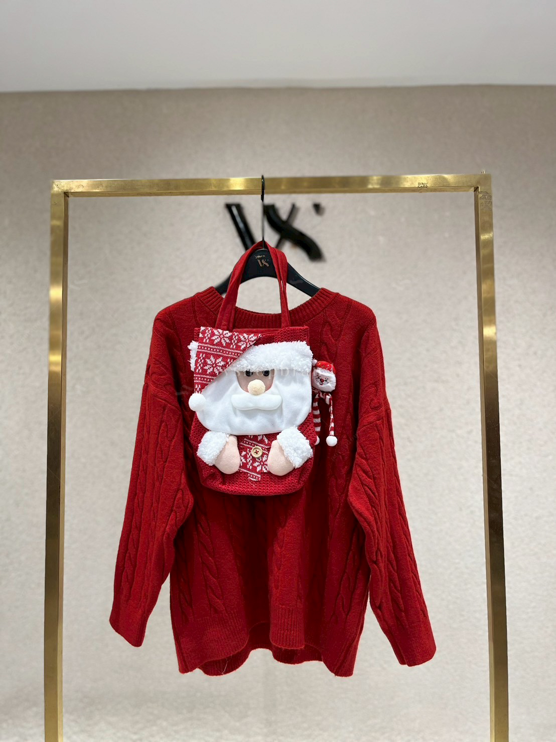 เสื้อไหมพรมแขนยาวปักซานต้า3มิติ + กระเป๋า