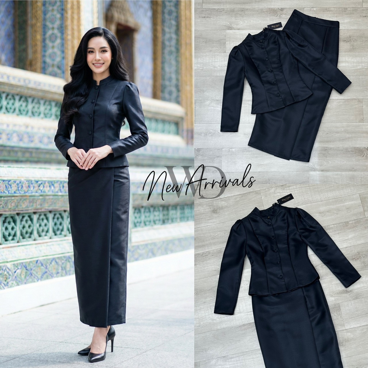 Set 2 Pcs. เซ็ทชุดไทยผ้าไหมเสื้อแขนยาว มาพร้อมกับกระโปรงผ้าไหม ทรงสอบเข้ารูป จะงานราช งานบุญ ได้หมดเนื้อผ้าใส่สบาย ทรงสวยมากค่ะ เป๊ะและเข้ารูป ใส่แล้วผอมเพียว กระโปรงซับในทั้งตัว ใครได้ลองแล้วจะหลงรักค่าา รับรองคุ้มเว่อร์ งานสวยมากค่ะ #Wine'Lada