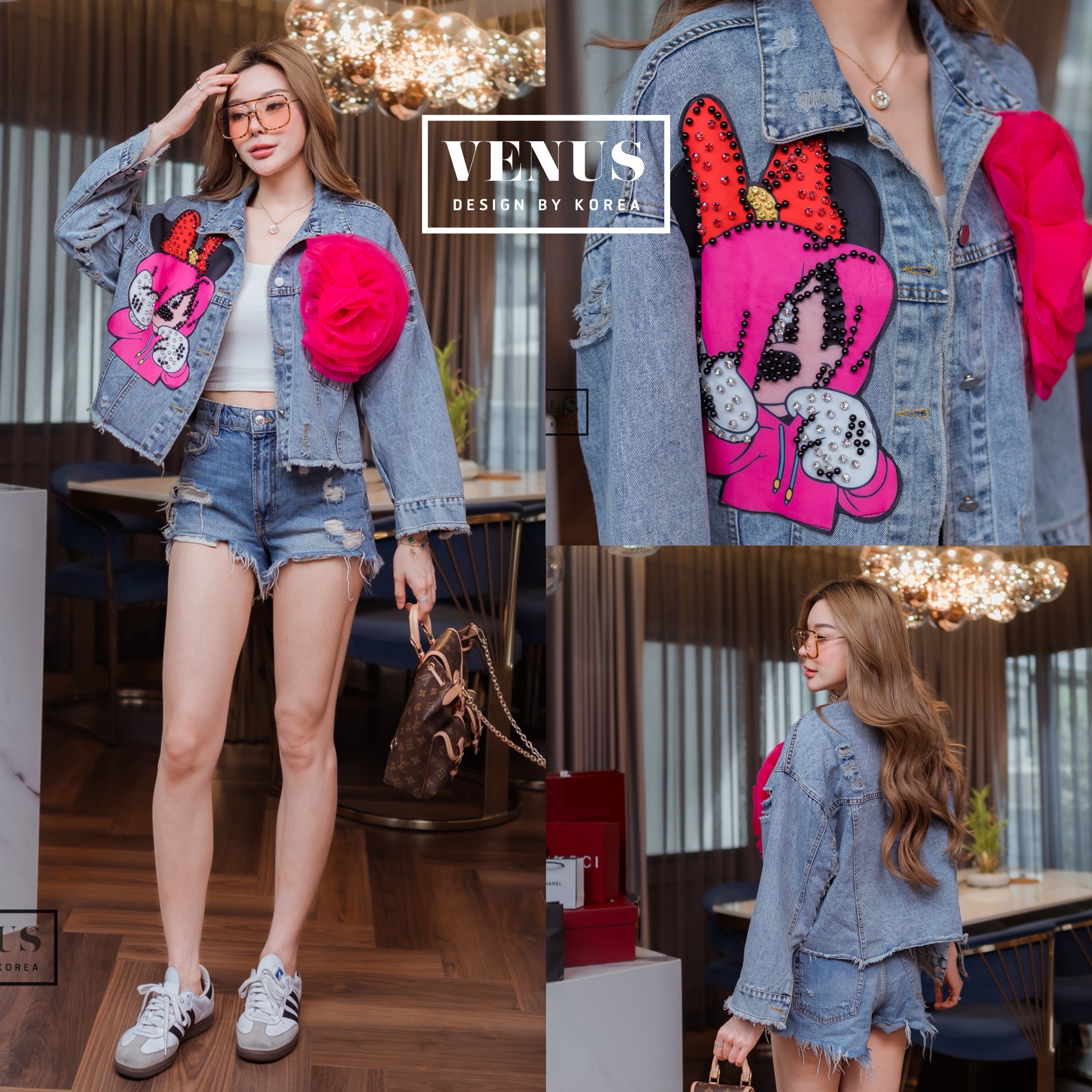 Cartoon Jacket Jeans เสื้อแจ๊คเกตผ้ายีนเนื้อดี ดีเทลแต่งตัวการ์ตูน แต่งเพชรน่ารักมากๆนะคะ ด้านข้างแต่งดีเทลสุดน่ารัก ใส่คลุมๆเก๋เวอร์ๆ
