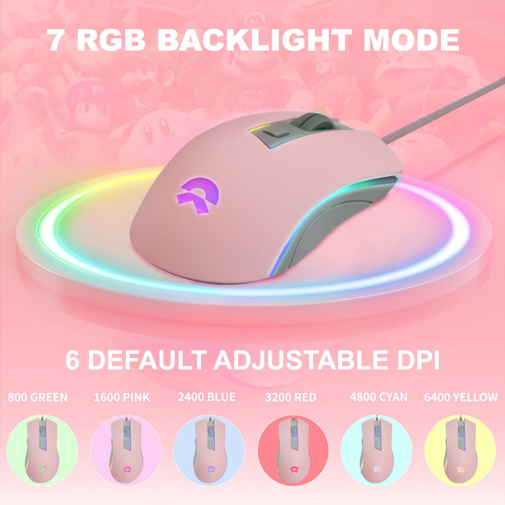 OKER G21 MOUSE MACRO USB 6400DPI ESPORTS PINK SKU-02950