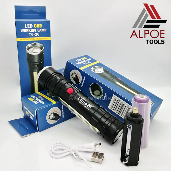 ไฟฉายแรงสูง หลอด T6 มีไฟข้าง มีแม่เหล็ก มาพร้อมอุปกรณ์ชาร์จ รุ่น JX-409