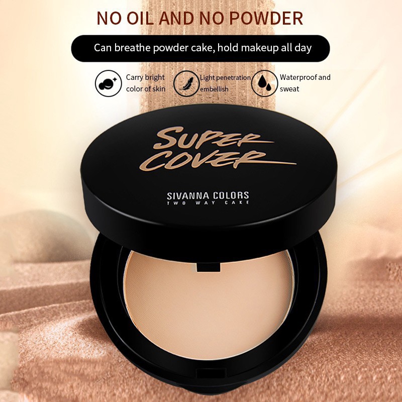 Sivanna Colors Super Cover Two Way Cake Powder HF201 ซิเวียน่า แป้งผสมรองพื้น ตลับดำ