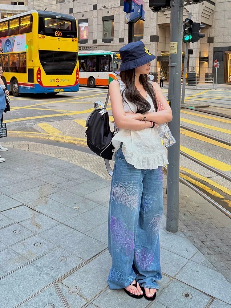 กางเกงยีนส์ขายาวทรงขากระบอก