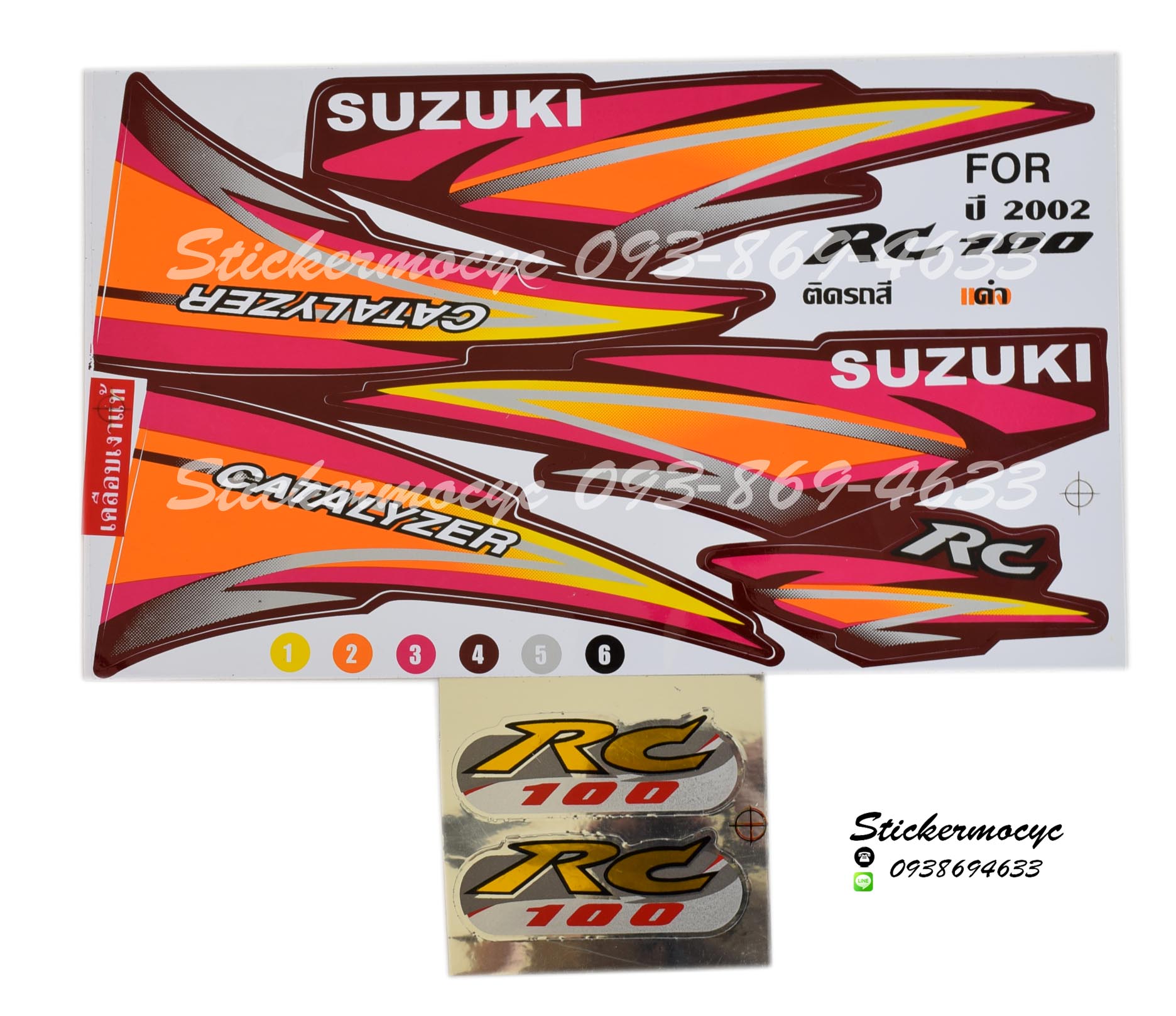 Sticker Suzuki RC100 ปี2002 ติดรถสีแดงเข้ม (เคลือบเงาแท้) สติ๊กเกอร์ ติดรถมอเตอร์ไซค์ ซูซูกิ อาร์ซี 100