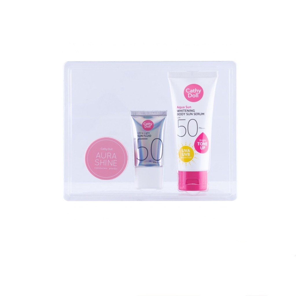 CATHY DOLL Trio Sun Limited Sunscreen Set - Tone Up (Aqua Sun Whitening) เคที่ดอลล์ เซตกันแดด เซตของขวัญ