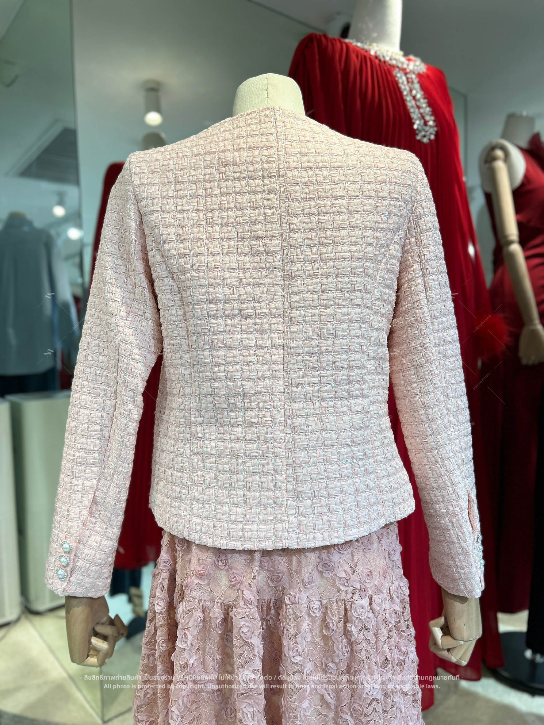 เสื้อคลุมผ้าทวิตทอตารางเลื่อม 4 กระเป๋า