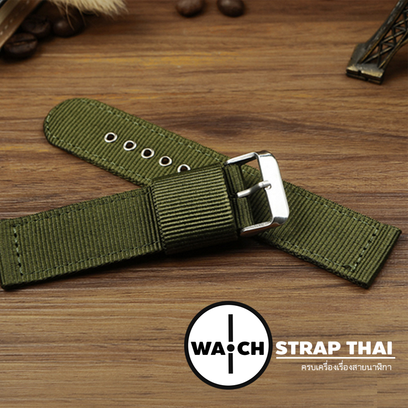 สายนาฬิกา สายนาฬิกาผ้าไนลอน Green Nylon Watch Strap สีเขียว มีขนาด 20 , 22 mm