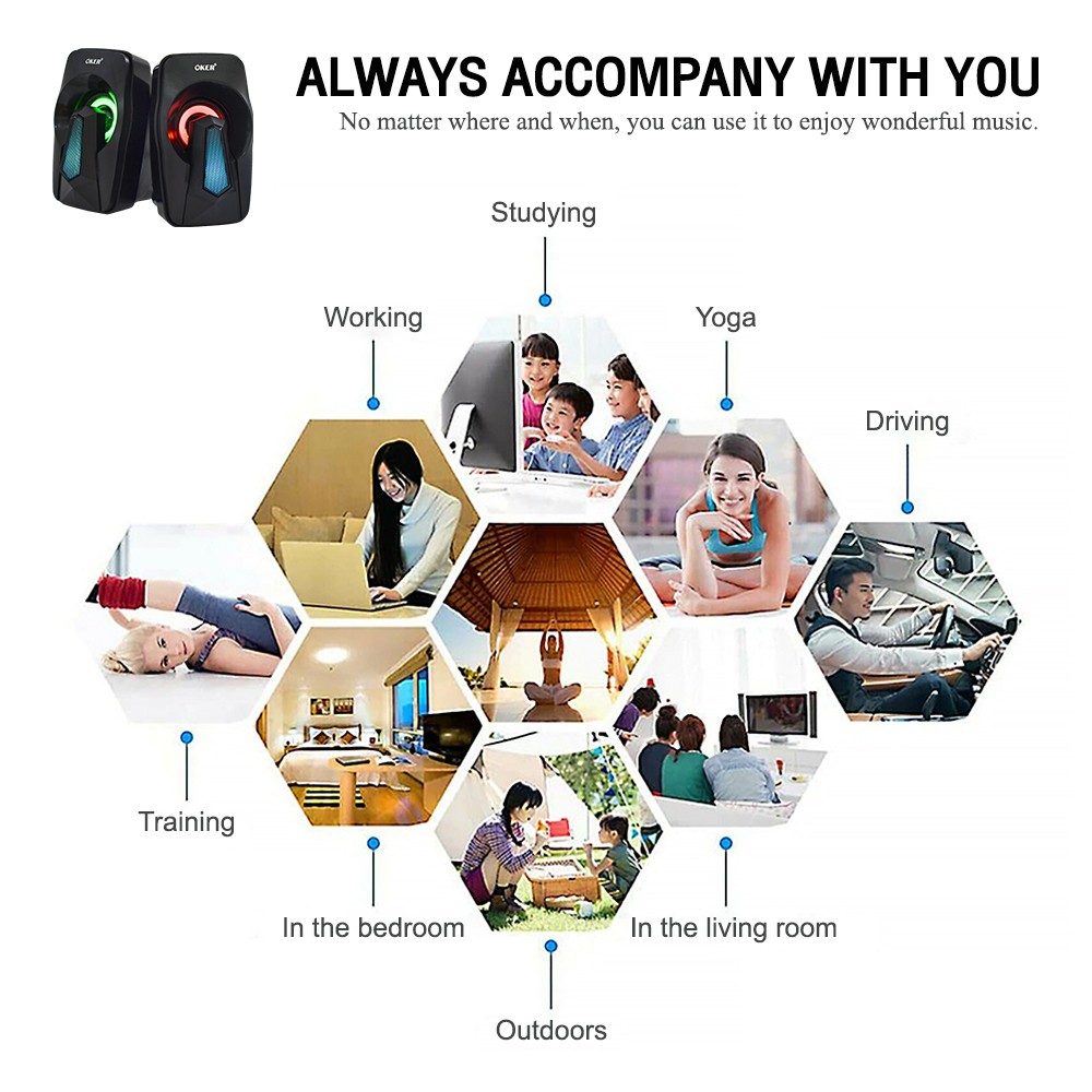 OKER SP-570 MULTIMEDIA SPEAKERS ไฟ7สี 3w. x2 SP-OK-20-570BK