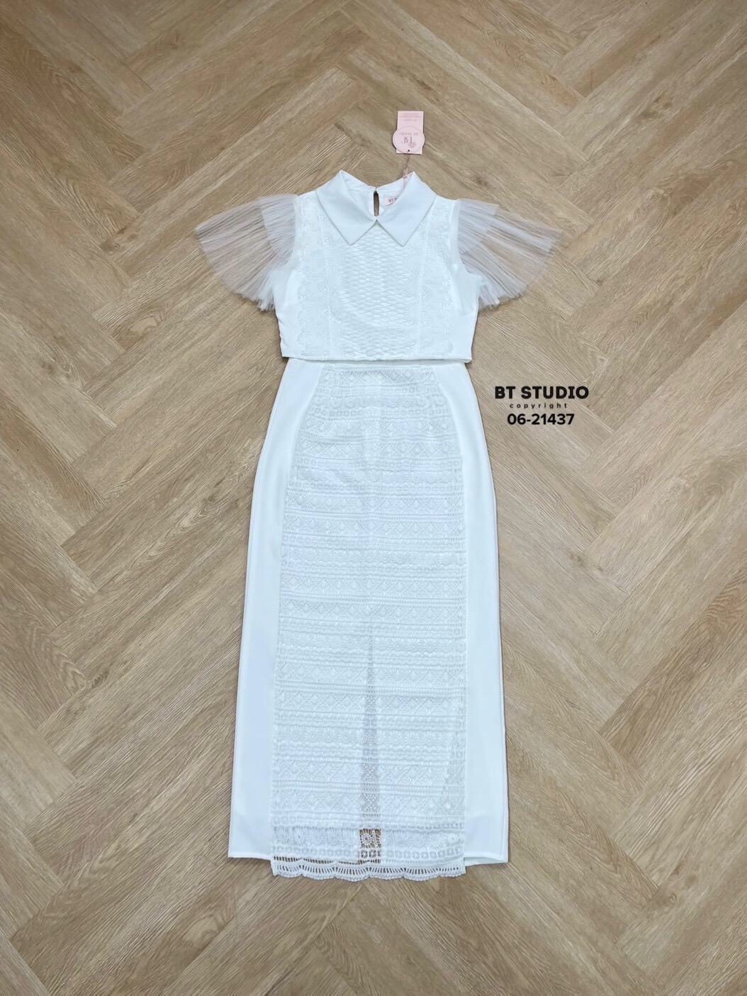 TAG : BT STUDIO DETAIL : เซท 2 ชิ้น เสื้อคอปกแต่งระบายตรงกลางตัดต่อติดลายลูกไม้ มาพร้อมกระโปรงยาวด้านหน้าตัดต่อลูกไม้ด้านหลังผ่าหลัง งานสวยเนื้อผ้าดี คัตติ๊งสวยมาก