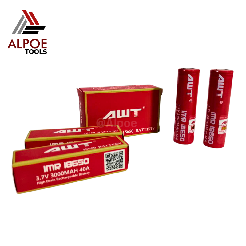 ถ่านชาร์จ AWT แดง ถ่าน18650 หัวตัด 3000mAh 3.7V 40A