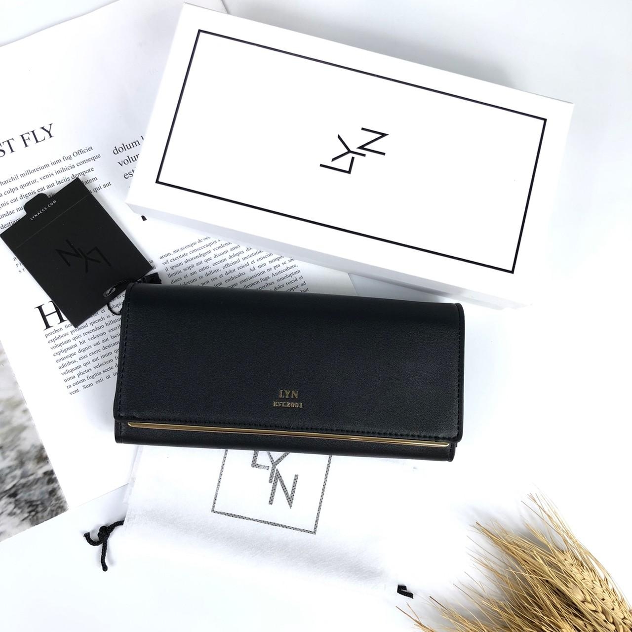 กระเป๋าสตางค์ใบยาวแบรนด์เนมลินสีดำ Lyn long wallet