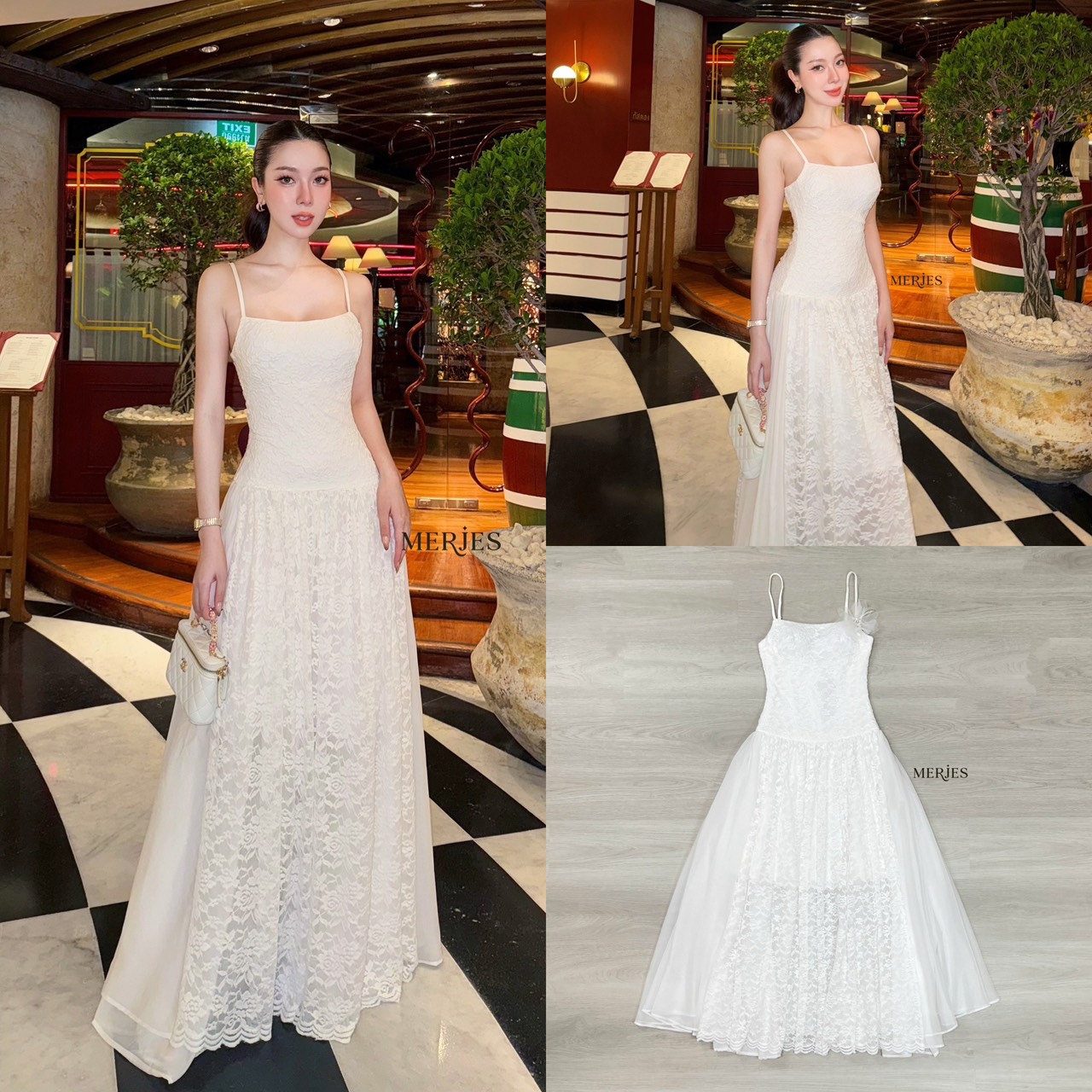 𝐌𝐄𝐑𝐉𝐄𝐒 𝐒𝐓𝐔𝐃𝐈𝐎 (เมอร์เจส) 𝐏𝐫𝐢𝐜𝐞 : 950.- 𝐃𝐞𝐭𝐚𝐢𝐥 : เดรสยาวสีขาวสายเดี่ยวผ้