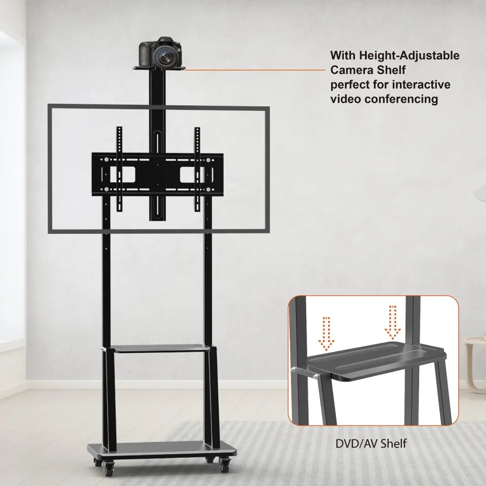 GWM-ST02 GLINK ขาตั้ง TV 32-70นิ้ว แบบล้อเลื่อนพร้อมชั้นวาง รับน้ำหนักสูงสุดได้ 40 Kg. STAND TV MOUNT HL-GL-70-GST02