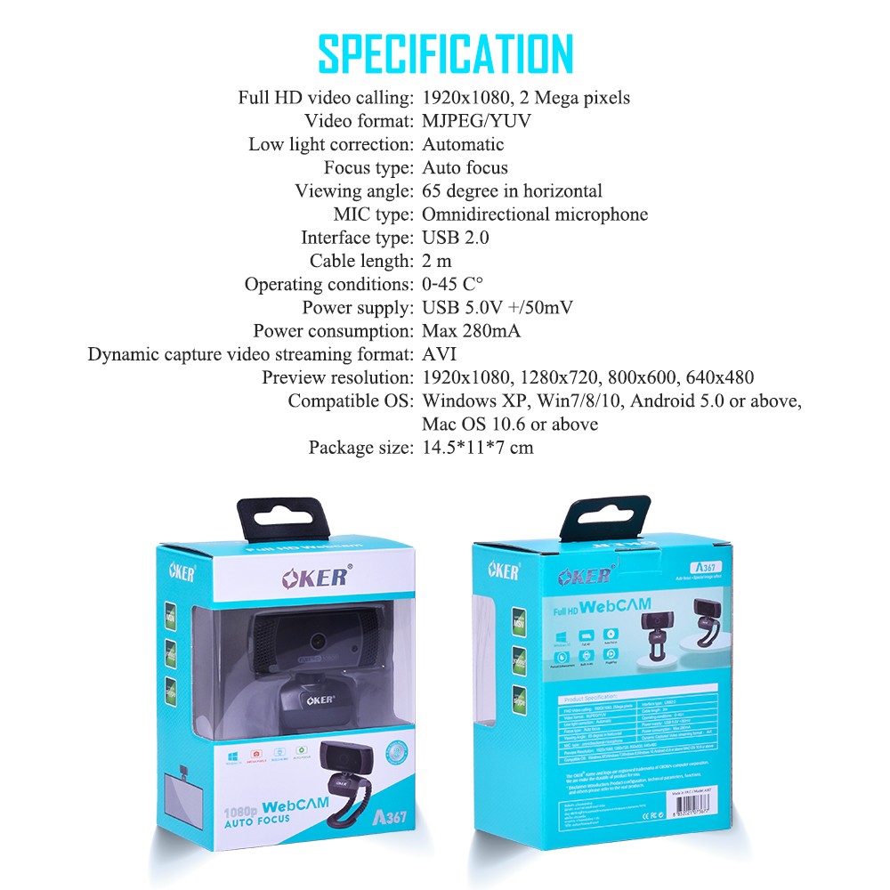A367 OKER FULL HD1080P WEBCAM SKU-02480