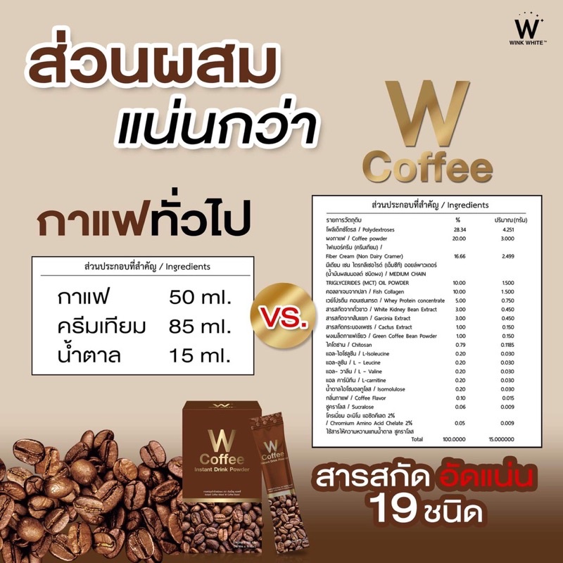 W COFFEE 10 ซอง ดับเบิ้ลยู คอฟฟี่ กาแฟเพื่อสุขภาพควบคุมน้ำหนัก