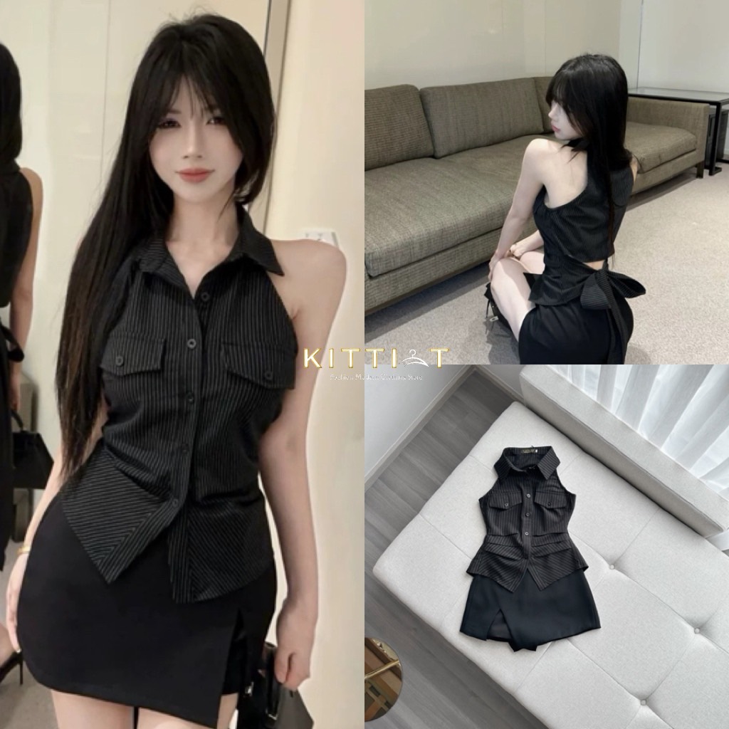 Set (2)ชิ้น เสื้อ+กระโปรง ชุดดำมินิมอลสุดชิค สไตล์เรียบแต่เซ็กซี่กำลังดี