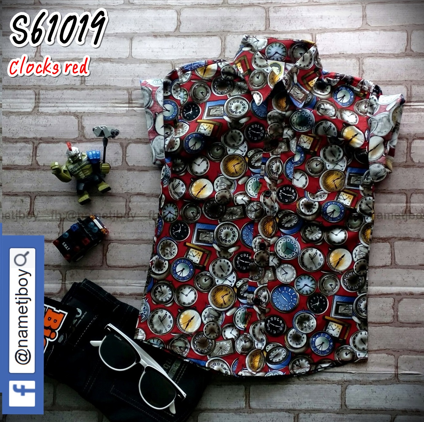 S61019 ลายนาฬิกา สีแดง
