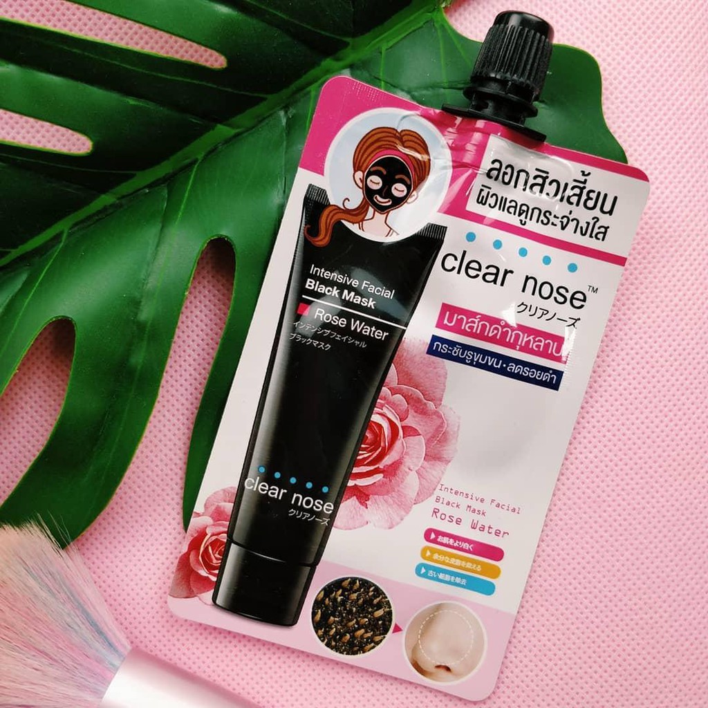 ยกกล่อง(6ซอง) Clear Nose Intensive Facial Black Mask Rose Water เคลียร์โนส แฟเชี่ยล แบล็ค มาส์กดำกุหลาบ