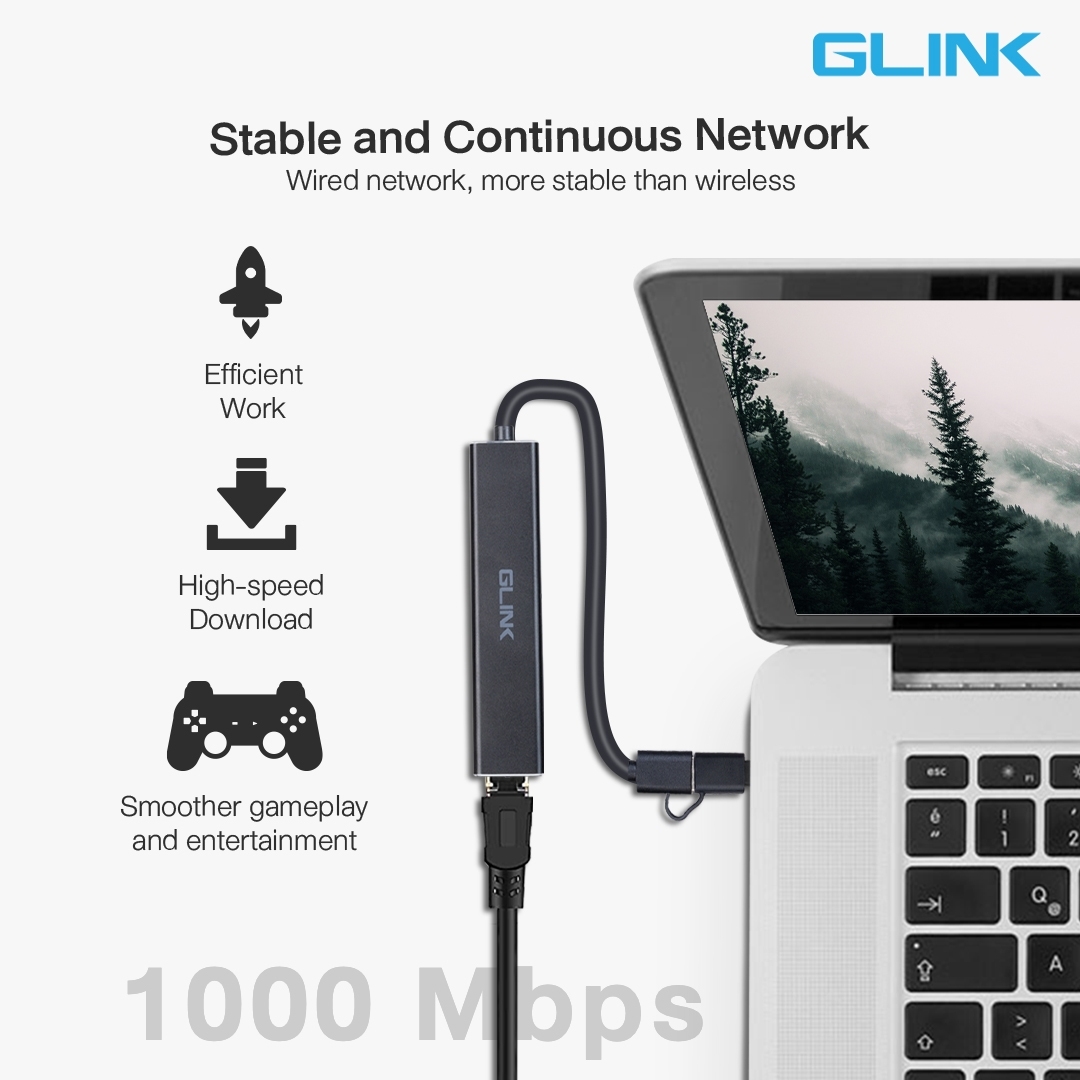 GL-034 GLINK USB3.0 + Type-C Hub+Gigabit ADAPTER SKU-02872