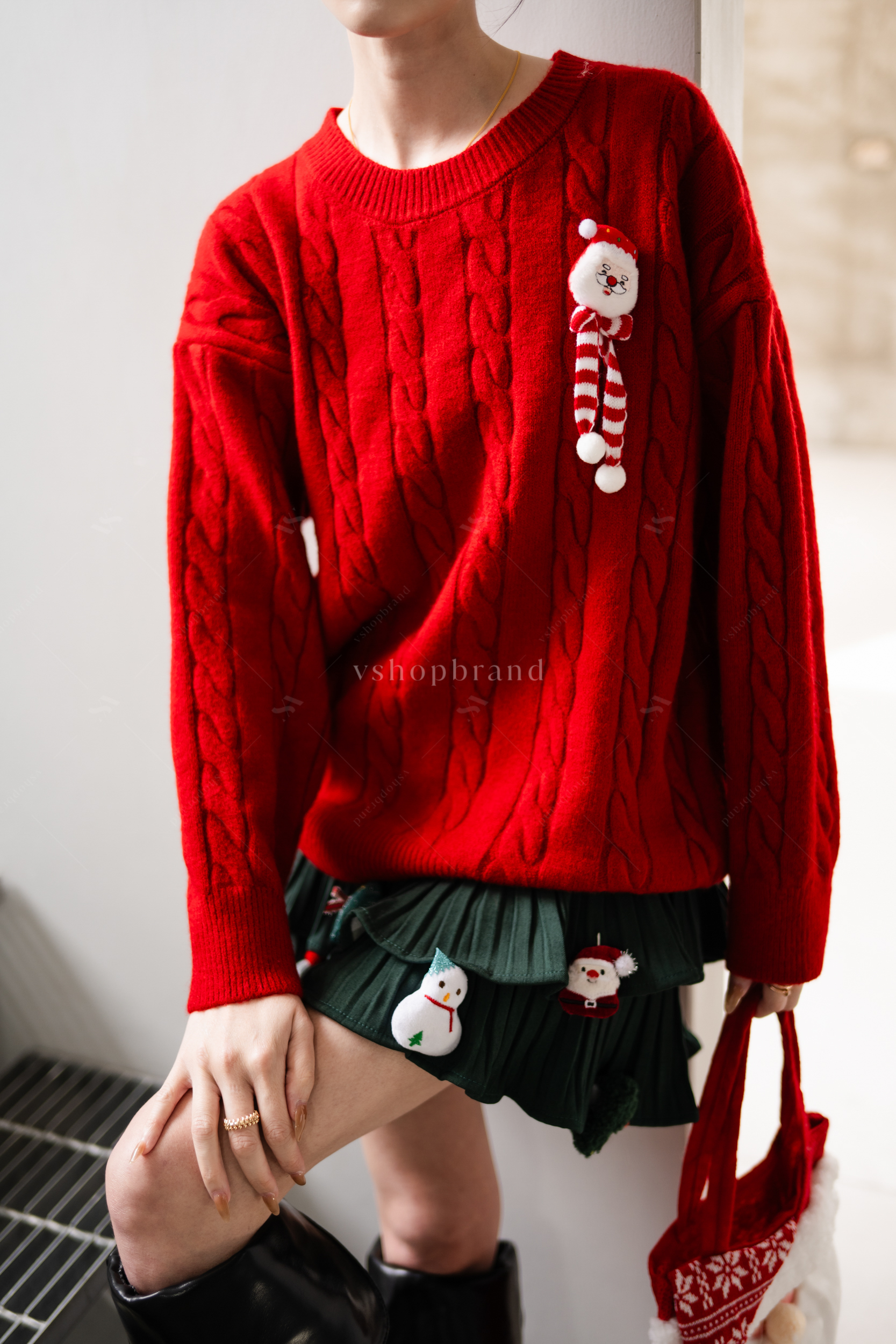 เสื้อไหมพรมแขนยาวปักคริสมาสต์