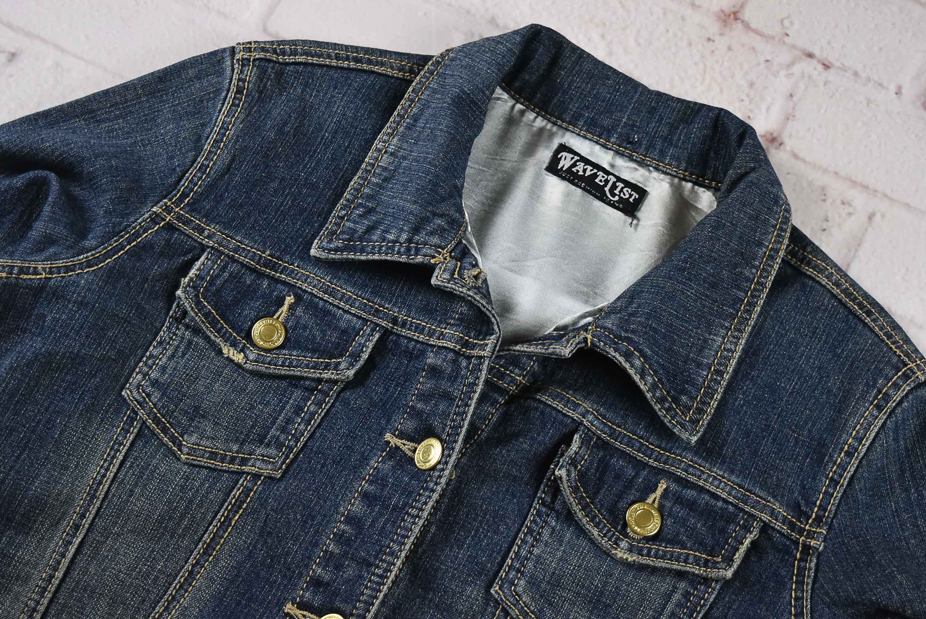 Wave List อกจริง 36 ไซส์ S เสื้อแจ็คเก็ตยีนส์ แขนยาว ผู้หญิง สีเข้มฟอก มีซับใน ทรงสวย เนื้อผ้านุ่มใส่สบาย คลุมกันแดด