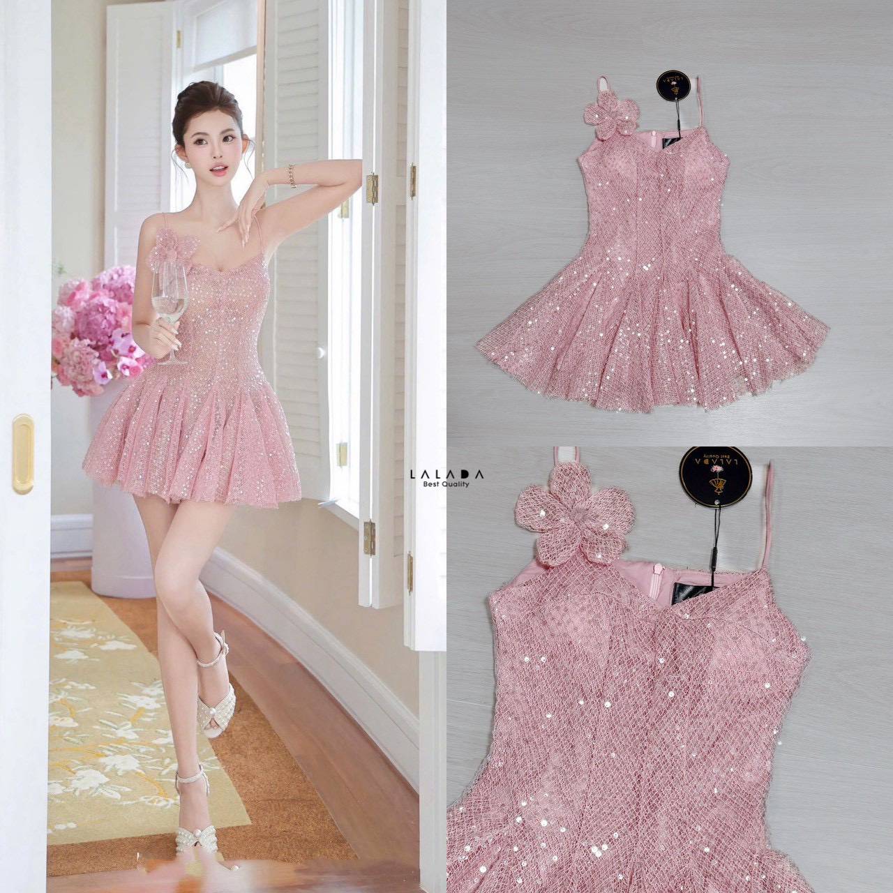 มินิเดรสสวยหวาน กระโปรงทบาน ผ้าตาข่ายปักเลื่อมทั้งชุด สวยติดแกลม งานซิปหลัง เสริมฟองน้ำเพิ่มความมั่นใจ + เข็มกลัดดอกไม้ติดได้ตามใจชอบเลยค่ะ สาวๆ ใส่ปาร์ตี้ ดินเนอร์ได้หมดค่ะ