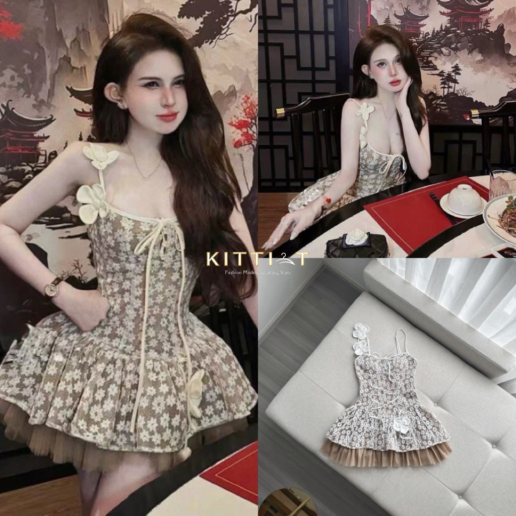 Details : Dress ชุดเดรสสายเดี่ยวสไตล์หวาน ตัวชุดตัดเย็บจากผ้าลูกไม้ลายดอกไม้สีขาวทั้งตัว ดีเทลตกแต่งด้วยริบบิ้นผูกไขว้ด้านหน้าเพิ่มความน่ารัก feminine มีดอกผ้าตกแต่งขนาดกลางบริเวณสายเดี่ยวและช่วงเอว