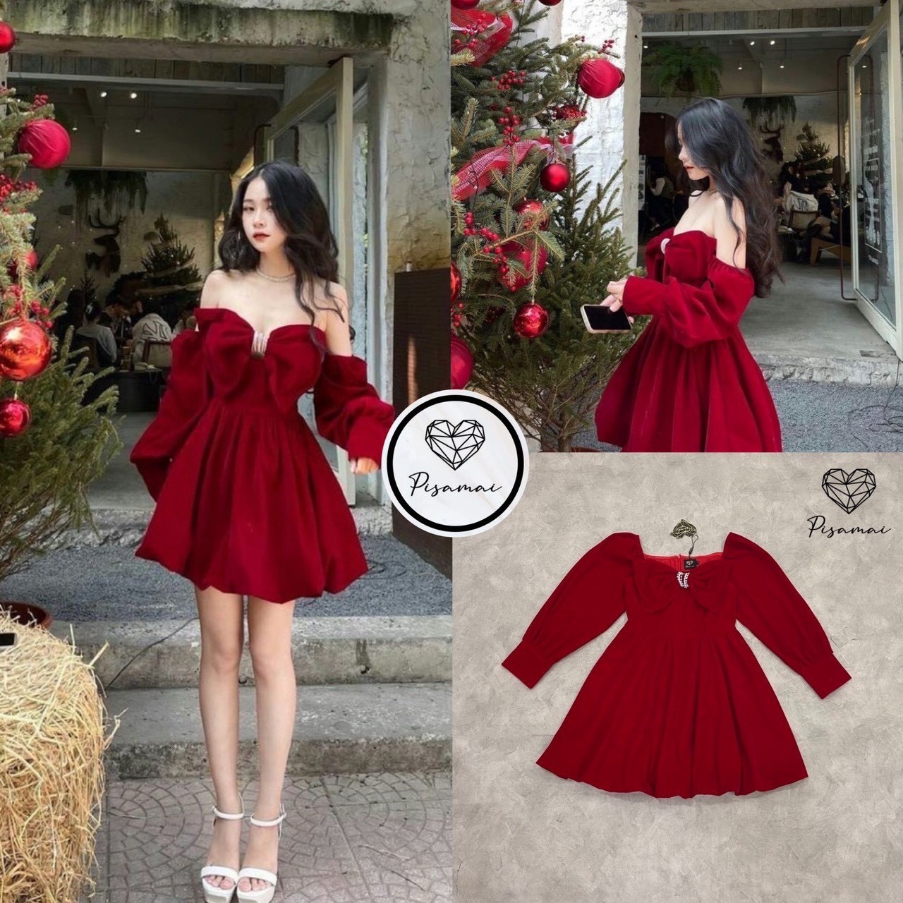 เดรสแขนยาวสม็อคตัวสั้นผ้ากัมมะหยี่ แต่งโบว์เพชรอกใส่สวย น่ารักมากกกกกกก ดีเท็ลรุ่นนี้ใส่สวย น่ารักมากๆค่าสาวๆ ห้ามพลาดเลยค่า