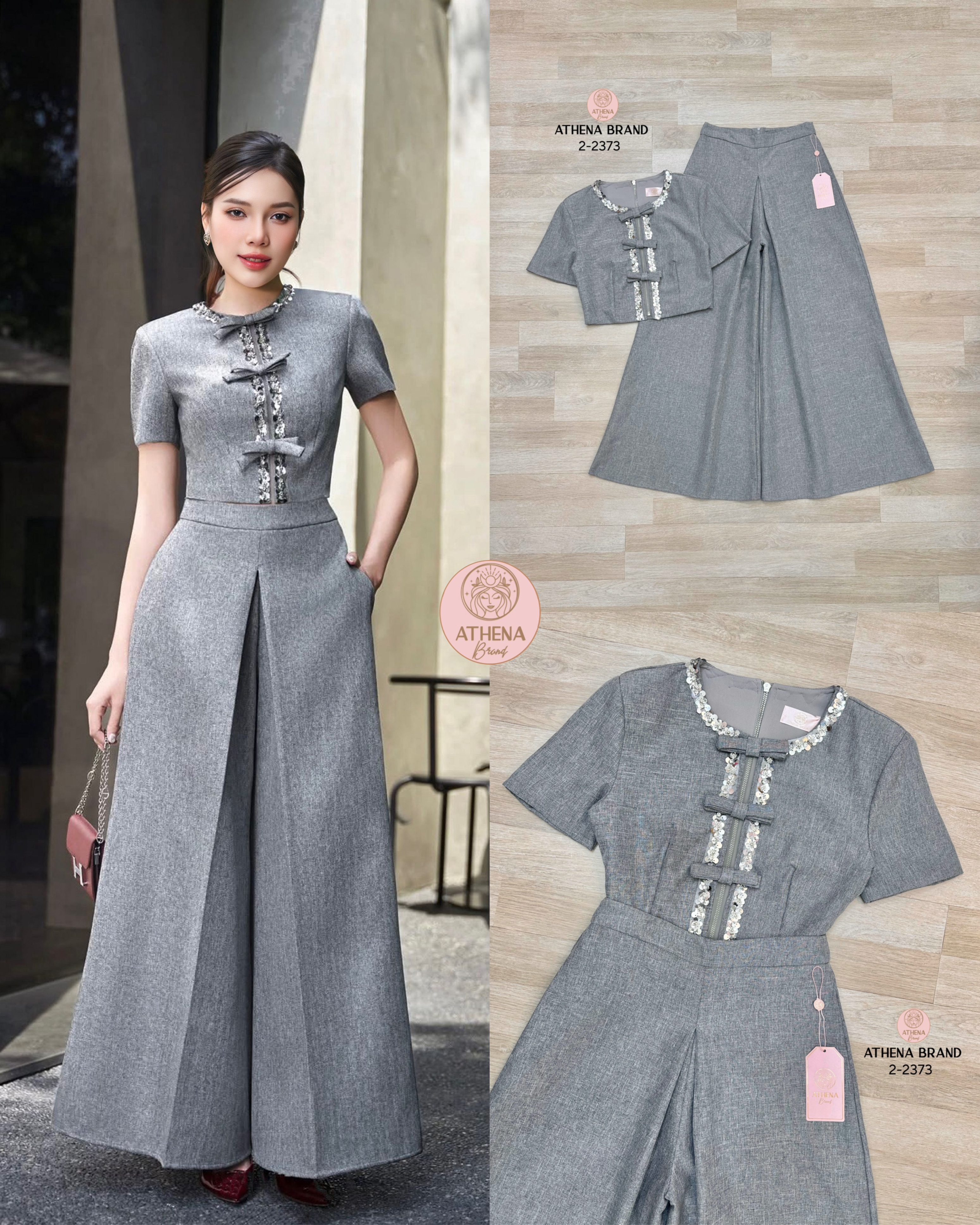 เสื้อ+กางเกง เสื้อดีไซน์แต่งเครื่องประดับแต่งโบว์สวยหรูหราโดดเด่น ช่วงไหล่เสริมฟองน้ำให้ดูสง่า มีซับใน มีซิปหลัง แมตช์มาคู่กับกางเกงขายาวดีไซน์เย็บจับจีบ มีกระเป๋าใช้งานได้จริงทั้ง2 ข้าง ใช้ผ้าเยอะมากๆ เนื้อผ้าดี๊ดีมีน้ำหนักและมีTexture งานมีซับในสวมใส่แบ