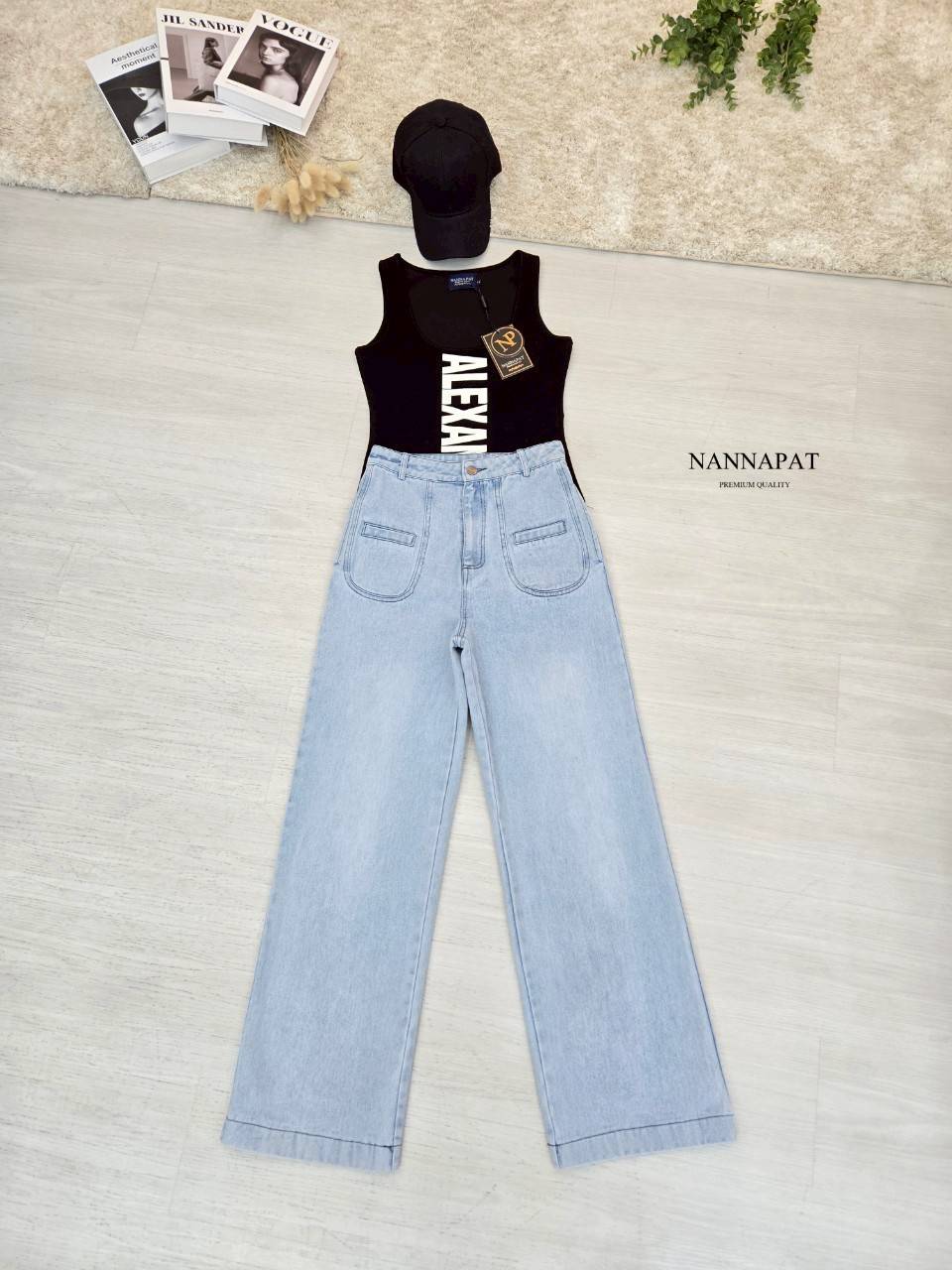TAG :: NANNAPAT (NP) 🎗️ CONCEPT ::SET เสื้อผ้ายืด นุ่ม ใส่สบาย + กางเกงยีนส์แท้ฟอกซีด