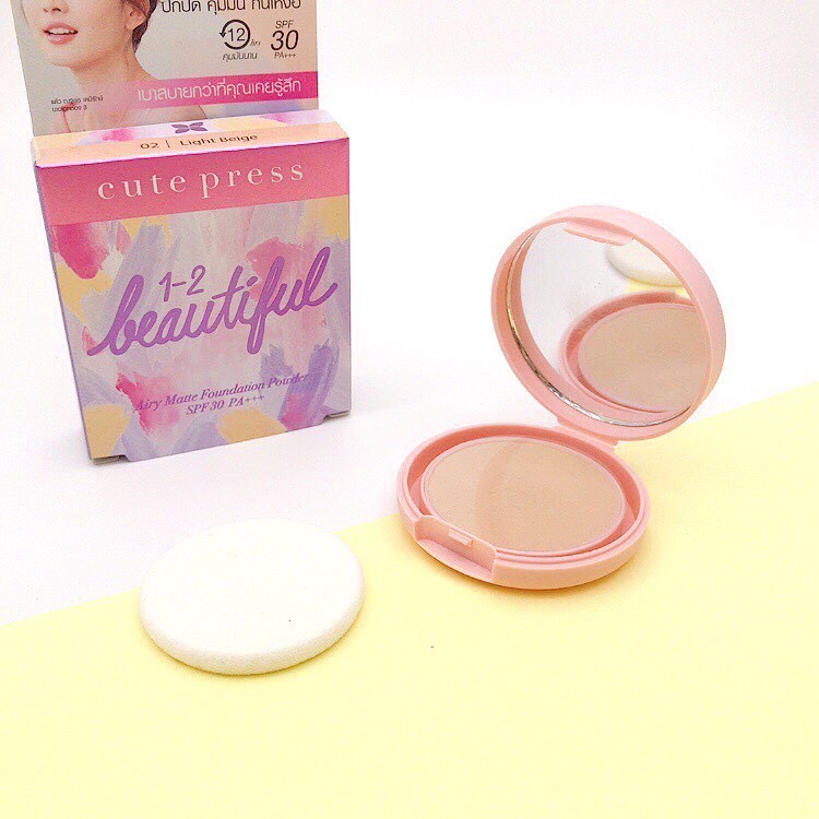 Cute Press 1-2-Beautiful Airy Matte Foundation Powder SPF30 PA+++ 5กรัม แป้งพัฟ คิ้วเพรส