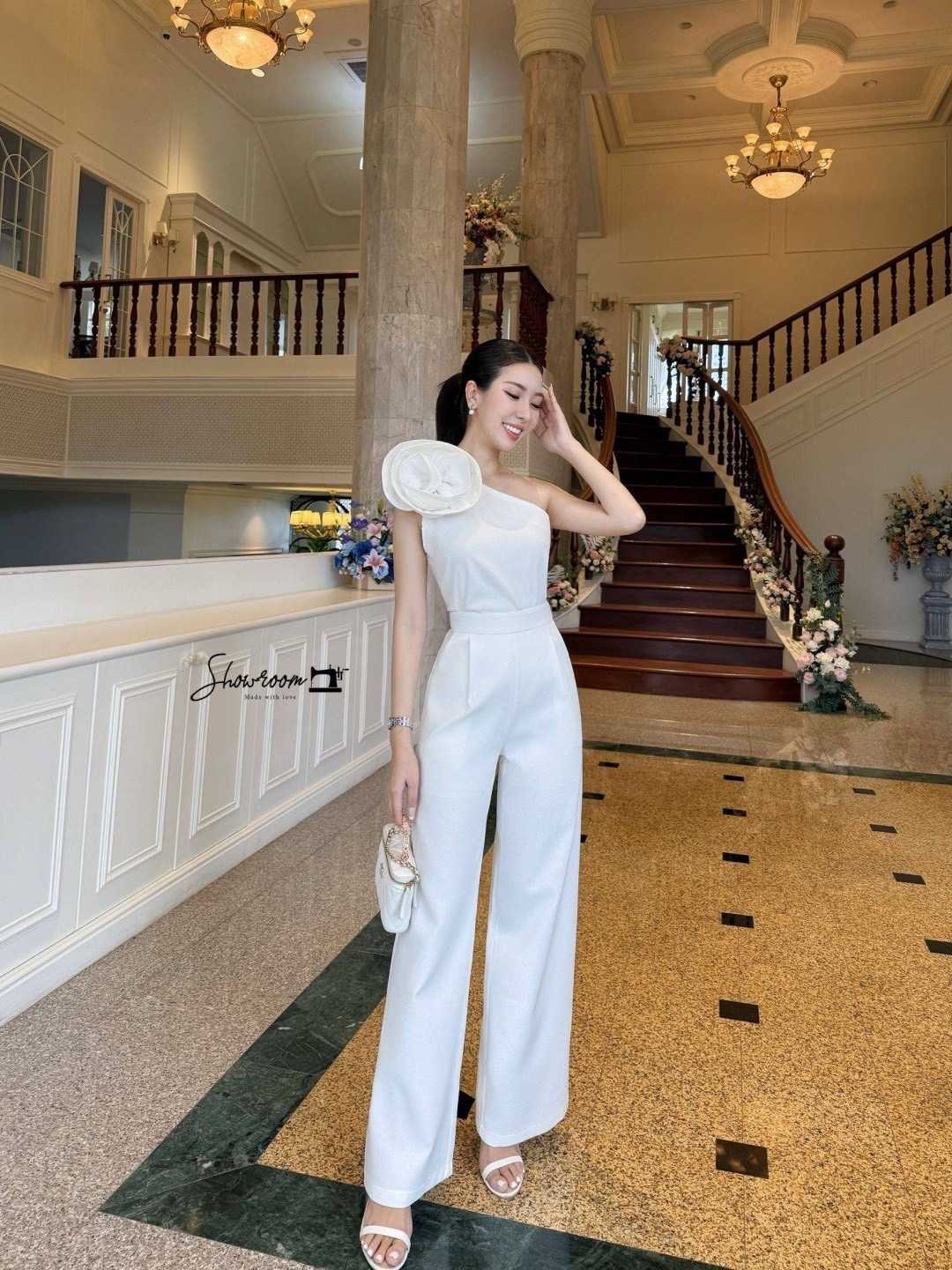 S1067 𝟭𝘀𝗵𝗼𝘂𝗹𝗱𝗲𝗿 𝗽𝗼𝗽-𝘂𝗽 𝗳𝗹𝗼𝘄𝗲𝗿 เรียบๆหรูๆ ดูมีลูกเล่น ชุดเซ็ทผ้าดีมาก สวมใส่สบาย เสื้อไหล่เดี่ยว