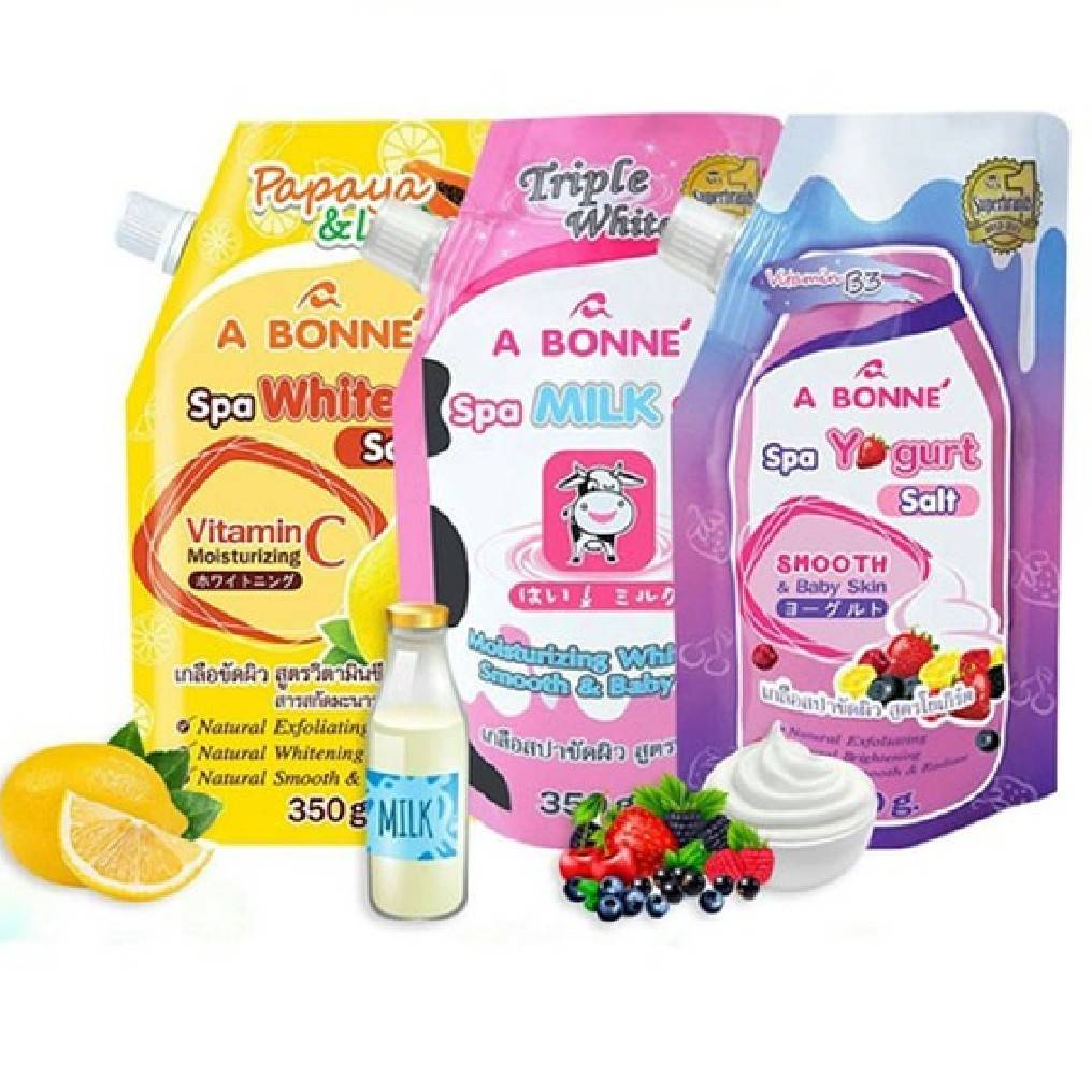 (1ซอง) A BONNE เอ บอนเน่ เกลือสปาขัดผิว (นม,วิตามินซี,โยเกิร์ต) 350g.