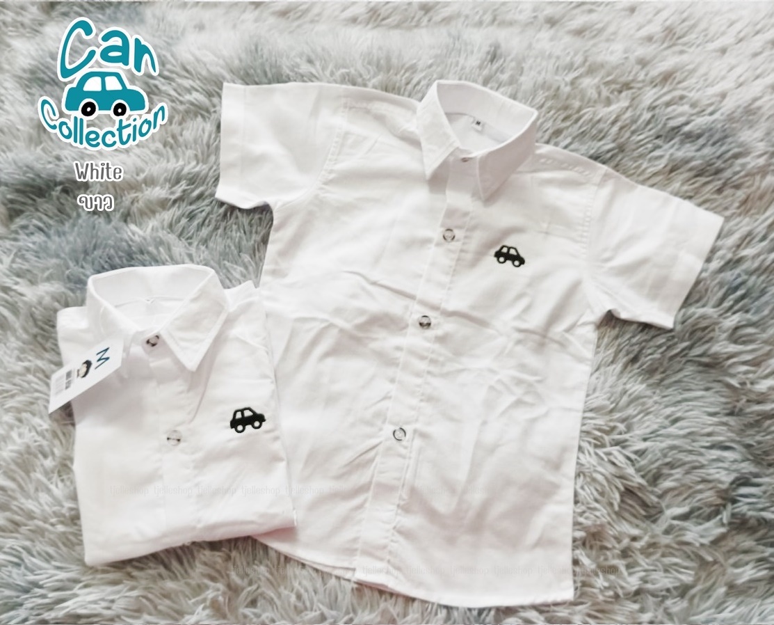 car เสื้อเชิ้ตเด็ก แขนสั้น คอปก สีขาว 8เดือน-10ขวบ