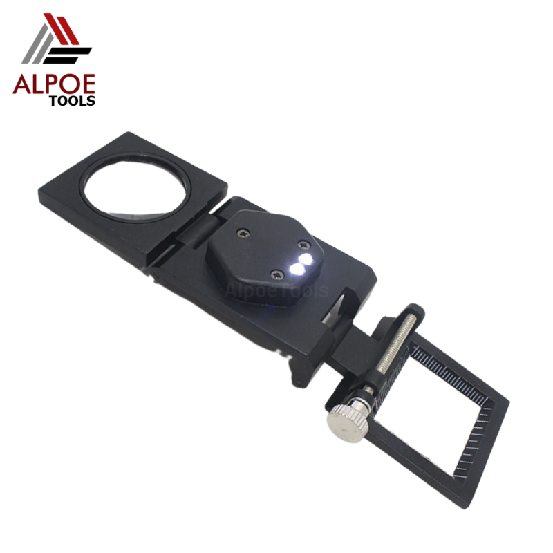 แว่นขยายตั้งโต๊ะ งานโลหะ เลนท์กระจก มีไฟ พับได้ รุ่น XZ-01