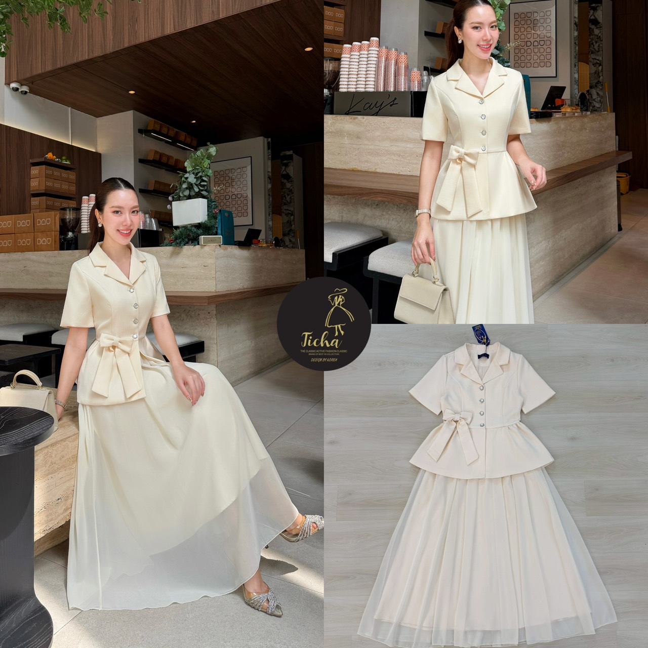 Set.3 ชิ้นเสื้อ+ กระโปรง+เข็มกลัด