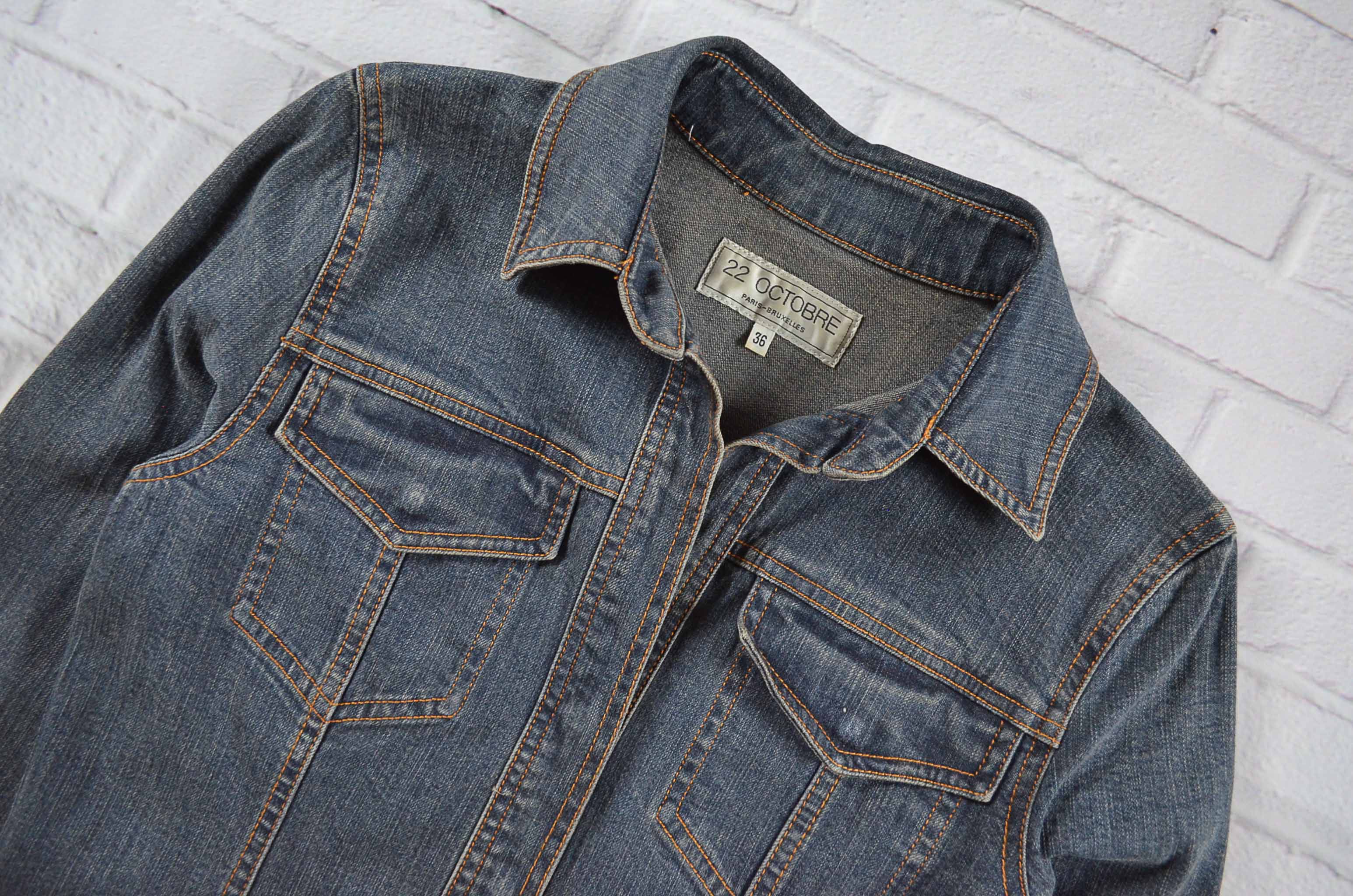 22 OCTOBRE อกจริง34' (XS) เสื้อแจ็คเก็ตยีนส์ เสื้อยีนส์แขนยาวหญิงชาย สีเข้มผ้าไม่แข็งใส่สบาย กระดุมแป๊ก ทรงเข้ารูป