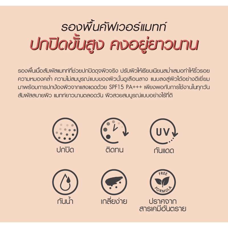 (1ซอง) เคที่ดอลล์ ครีมรองพื้น เนื้อแมท ปกปิด คุมมัน 6ml Cathy Doll Cover Matte Foundation SPF15 PA+++