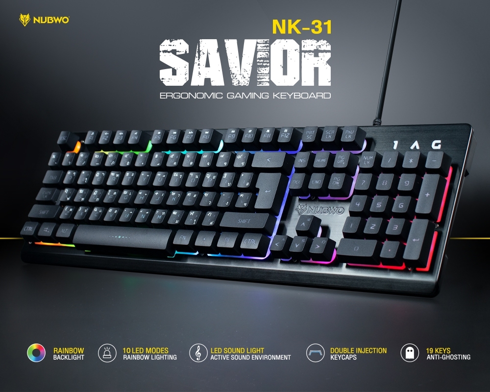 NUBWO NK031 NUBWO SAVIOR GAMING KEYBOARD RAINBOW 9LED MODES KB-UB-NW-NK31X