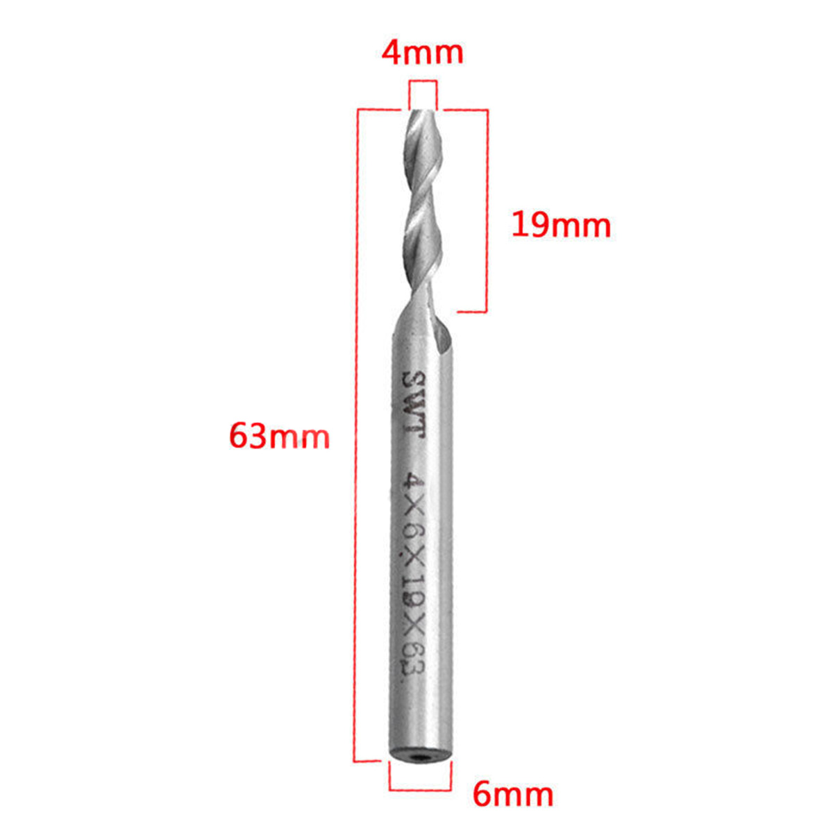 2 Flutes End Mill 4.0 mm. Extra long/HSS for Aluminum Dimensions: 4x6x19x63