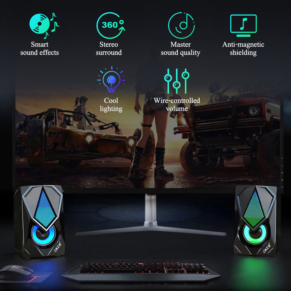 SP-569 OKER SPEAKER 2.1 มีไฟ USB RGB SP-OK-20-569BK